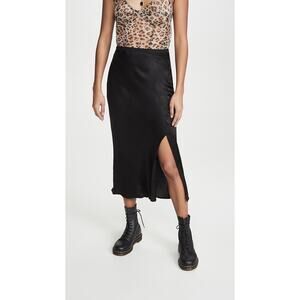 Anine Bing Black Snake Print Jacquard Dolly Midi Skirt Slit XS